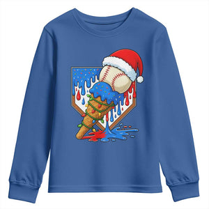 Christmas Baseball Ice Cream Drip Youth Sweatshirt Santa Sports Player Xmas Light Boys Baseball Bat TS10 Royal Blue Print Your Wear
