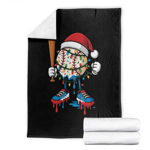 Christmas Baseball Ice Cream Drip Throw Blanket Santa Sports Xmas Baseball Player TS10 Black Print Your Wear