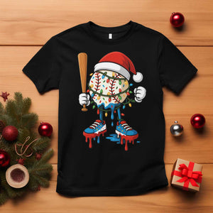 Christmas Baseball Ice Cream Drip T Shirt Santa Sports Xmas Baseball Player TS10 Black Print Your Wear