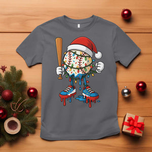 Christmas Baseball Ice Cream Drip T Shirt Santa Sports Xmas Baseball Player TS10 Charcoal Print Your Wear
