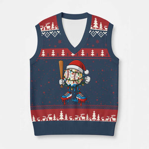 Xmas Baseball Ice Cream Drip V-Neck Knit Sweater Vest Santa Sports Xmas Baseball Player TS10 Navy Red Print Your Wear