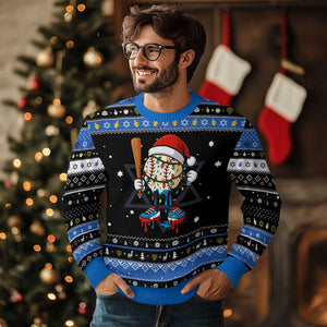 Christmas Baseball Ice Cream Drip Hanukkah Ugly Sweater Santa Sports Xmas Baseball Player TS10 Black Blue Print Your Wear