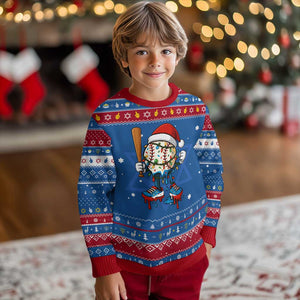 Christmas Baseball Ice Cream Drip Hanukkah Ugly Sweater Santa Sports Xmas Baseball Player TS10 Blue Red Print Your Wear