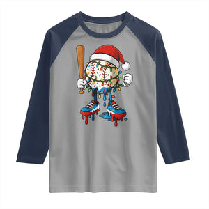 Christmas Baseball Ice Cream Drip Raglan Shirt Santa Sports Xmas Baseball Player TS10 Sport Gray Navy Print Your Wear