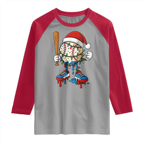 Christmas Baseball Ice Cream Drip Raglan Shirt Santa Sports Xmas Baseball Player TS10 Sport Gray Red Print Your Wear