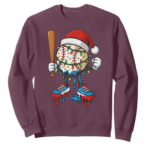 Christmas Baseball Ice Cream Drip Sweatshirt Santa Sports Xmas Baseball Player TS10 Maroon Print Your Wear