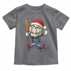 Christmas Baseball Ice Cream Drip Toddler T Shirt Santa Sports Xmas Baseball Player TS10 Charcoal Print Your Wear