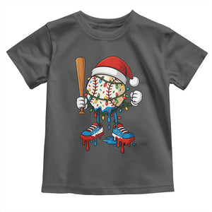 Christmas Baseball Ice Cream Drip Toddler T Shirt Santa Sports Xmas Baseball Player TS10 Dark Heather Print Your Wear