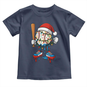 Christmas Baseball Ice Cream Drip Toddler T Shirt Santa Sports Xmas Baseball Player TS10 Navy Print Your Wear