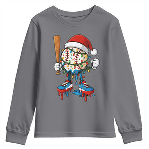 Christmas Baseball Ice Cream Drip Youth Sweatshirt Santa Sports Xmas Baseball Player TS10 Charcoal Print Your Wear