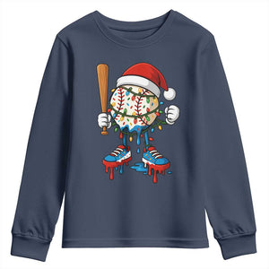 Christmas Baseball Ice Cream Drip Youth Sweatshirt Santa Sports Xmas Baseball Player TS10 Navy Print Your Wear
