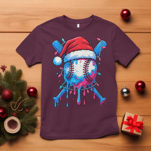 Christmas Baseball Ice Cream Drip T Shirt Santa Sports Xmas Light Boys Sprinkles Baseball Bat TS10 Maroon Print Your Wear