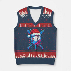 Xmas Baseball Ice Cream Drip V-Neck Knit Sweater Vest Santa Sports Xmas Light Boys Sprinkles Baseball Bat TS10 Navy Red Print Your Wear