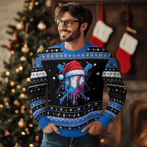 Christmas Baseball Ice Cream Drip Hanukkah Ugly Sweater Santa Sports Xmas Light Boys Sprinkles Baseball Bat TS10 Black Blue Print Your Wear