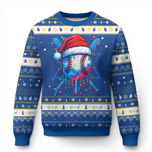 Christmas Baseball Ice Cream Drip Hanukkah Ugly Sweater Santa Sports Xmas Light Boys Sprinkles Baseball Bat TS10 Blue White Print Your Wear