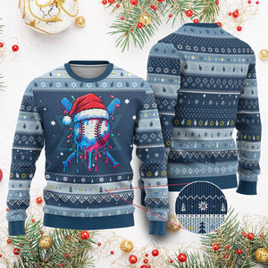 Christmas Baseball Ice Cream Drip Hanukkah Ugly Sweater Santa Sports Xmas Light Boys Sprinkles Baseball Bat TS10 Navy Light Blue Print Your Wear