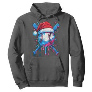 Christmas Baseball Ice Cream Drip Hoodie Santa Sports Xmas Light Boys Sprinkles Baseball Bat TS10 Dark Heather Print Your Wear