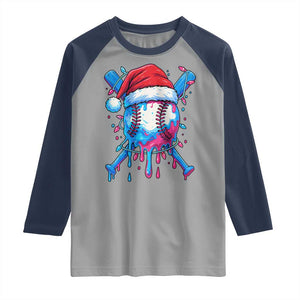 Christmas Baseball Ice Cream Drip Raglan Shirt Santa Sports Xmas Light Boys Sprinkles Baseball Bat TS10 Sport Gray Navy Print Your Wear