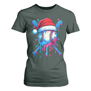 Christmas Baseball Ice Cream Drip T Shirt For Women Santa Sports Xmas Light Boys Sprinkles Baseball Bat TS10 Dark Forest Green Print Your Wear