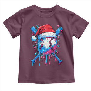 Christmas Baseball Ice Cream Drip Toddler T Shirt Santa Sports Xmas Light Boys Sprinkles Baseball Bat TS10 Maroon Print Your Wear