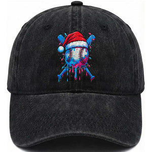 Christmas Baseball Ice Cream Drip Washed Cotton Baseball Cap Santa Sports Xmas Light Boys Sprinkles Baseball Bat TS10 Washed Cap Universal Fit Black Print Your Wear