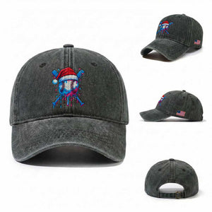 Christmas Baseball Ice Cream Drip Washed Cotton Baseball Cap Santa Sports Xmas Light Boys Sprinkles Baseball Bat TS10 Washed Cap Universal Fit Dark Green Print Your Wear