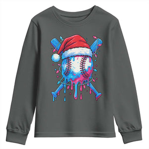 Christmas Baseball Ice Cream Drip Youth Sweatshirt Santa Sports Xmas Light Boys Sprinkles Baseball Bat TS10 Dark Heather Print Your Wear
