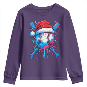 Christmas Baseball Ice Cream Drip Youth Sweatshirt Santa Sports Xmas Light Boys Sprinkles Baseball Bat TS10 Purple Print Your Wear