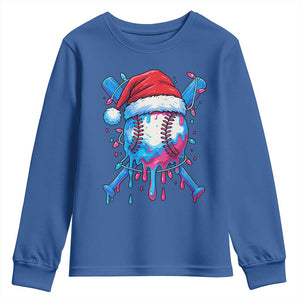Christmas Baseball Ice Cream Drip Youth Sweatshirt Santa Sports Xmas Light Boys Sprinkles Baseball Bat TS10 Royal Blue Print Your Wear