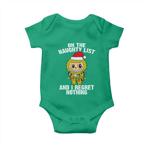Funny Christmas Baby Onesie On the Naughty List I Regret Nothing Kawaii Bubu TS10 Irish Green Print Your Wear