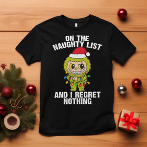 Funny Christmas T Shirt On the Naughty List I Regret Nothing Kawaii Bubu TS10 Black Print Your Wear