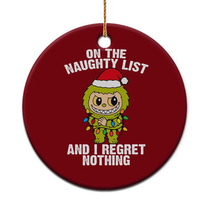 Funny Xmas Ceramic Ornament On the Naughty List I Regret Nothing Kawaii Bubu TS10 1pc Red Print Your Wear