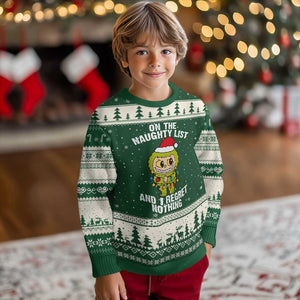 Funny Xmas Ugly Christmas Sweater On the Naughty List I Regret Nothing Kawaii Bubu TS10 Forest Green Beige Print Your Wear