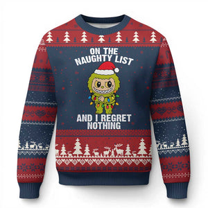 Funny Xmas Ugly Christmas Sweater On the Naughty List I Regret Nothing Kawaii Bubu TS10 Navy Red Print Your Wear