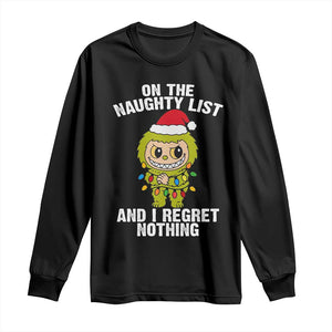 Funny Christmas Long Sleeve Shirt On the Naughty List I Regret Nothing Kawaii Bubu TS10 Black Print Your Wear