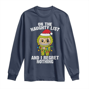 Funny Christmas Long Sleeve Shirt On the Naughty List I Regret Nothing Kawaii Bubu TS10 Navy Print Your Wear