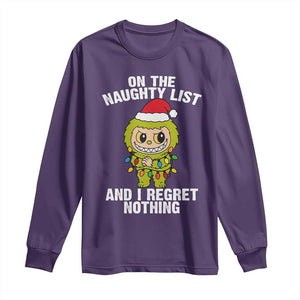 Funny Christmas Long Sleeve Shirt On the Naughty List I Regret Nothing Kawaii Bubu TS10 Purple Print Your Wear
