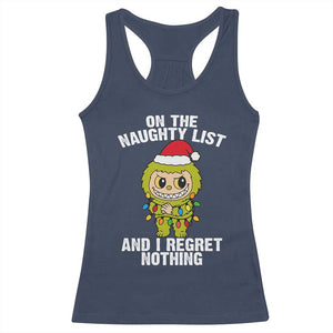 Funny Christmas Racerback Tank Top On the Naughty List I Regret Nothing Kawaii Bubu TS10 Navy Print Your Wear
