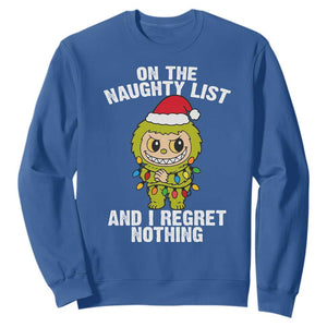 Funny Christmas Sweatshirt On the Naughty List I Regret Nothing Kawaii Bubu TS10 Royal Blue Print Your Wear