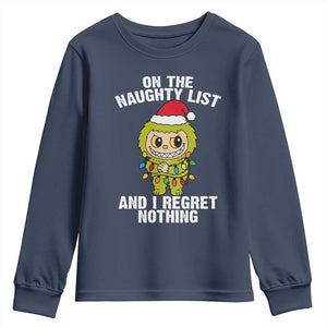 Funny Christmas Youth Sweatshirt On the Naughty List I Regret Nothing Kawaii Bubu TS10 Navy Print Your Wear