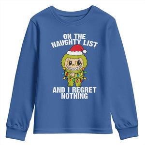 Funny Christmas Youth Sweatshirt On the Naughty List I Regret Nothing Kawaii Bubu TS10 Royal Blue Print Your Wear
