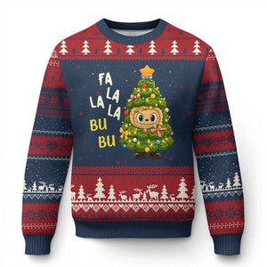 Funny Xmas Ugly Christmas Sweater Fa La La La Bu Bu Xmas Song Kawaii Bubu TS10 Navy Red Print Your Wear