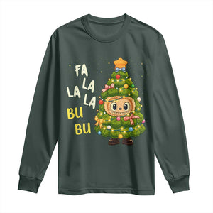 Funny Christmas Long Sleeve Shirt Fa La La La Bu Bu Xmas Song Kawaii Bubu TS10 Dark Forest Green Print Your Wear