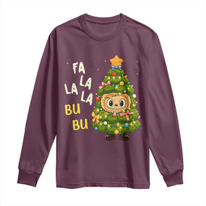 Funny Christmas Long Sleeve Shirt Fa La La La Bu Bu Xmas Song Kawaii Bubu TS10 Maroon Print Your Wear