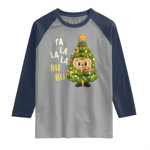 Funny Christmas Raglan Shirt Fa La La La Bu Bu Xmas Song Kawaii Bubu TS10 Sport Gray Navy Print Your Wear