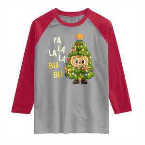 Funny Christmas Raglan Shirt Fa La La La Bu Bu Xmas Song Kawaii Bubu TS10 Sport Gray Red Print Your Wear