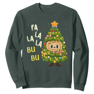 Funny Christmas Sweatshirt Fa La La La Bu Bu Xmas Song Kawaii Bubu TS10 Dark Forest Green Print Your Wear