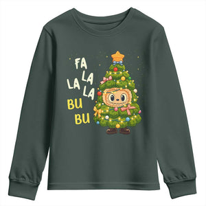 Funny Christmas Youth Sweatshirt Fa La La La Bu Bu Xmas Song Kawaii Bubu TS10 Dark Forest Green Print Your Wear