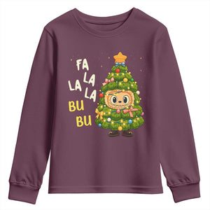 Funny Christmas Youth Sweatshirt Fa La La La Bu Bu Xmas Song Kawaii Bubu TS10 Maroon Print Your Wear