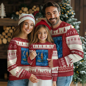 Bruh Its My Birthday Ugly Christmas Sweater Italian Brainrot Meme Birthday Kids Family Party Bday TS10 Red Beige Print Your Wear